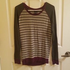Grey and purple striped long sleeve shirt size M